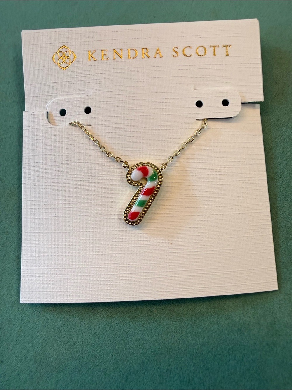 Kendra Scott Candy Cane Enamel Pendant Necklace - Gold with Red, White & Green